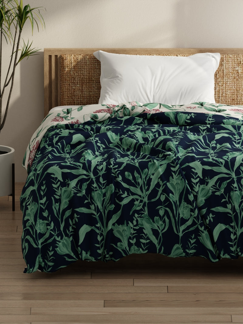 Super Soft Bamboo Micro Single Comforter For All Weather <small> (floral-navy/green)</small>