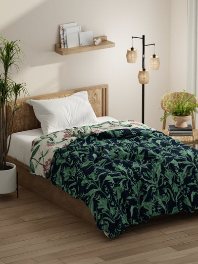 Super Soft Bamboo Micro Single Comforter For All Weather <small> (floral-navy/green)</small>