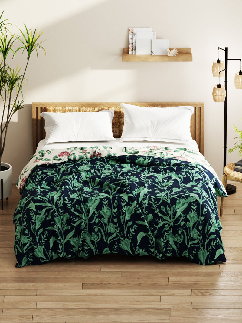 Super Soft Bamboo Micro Double Comforter For All Weather <small> (floral-navy/green)</small>