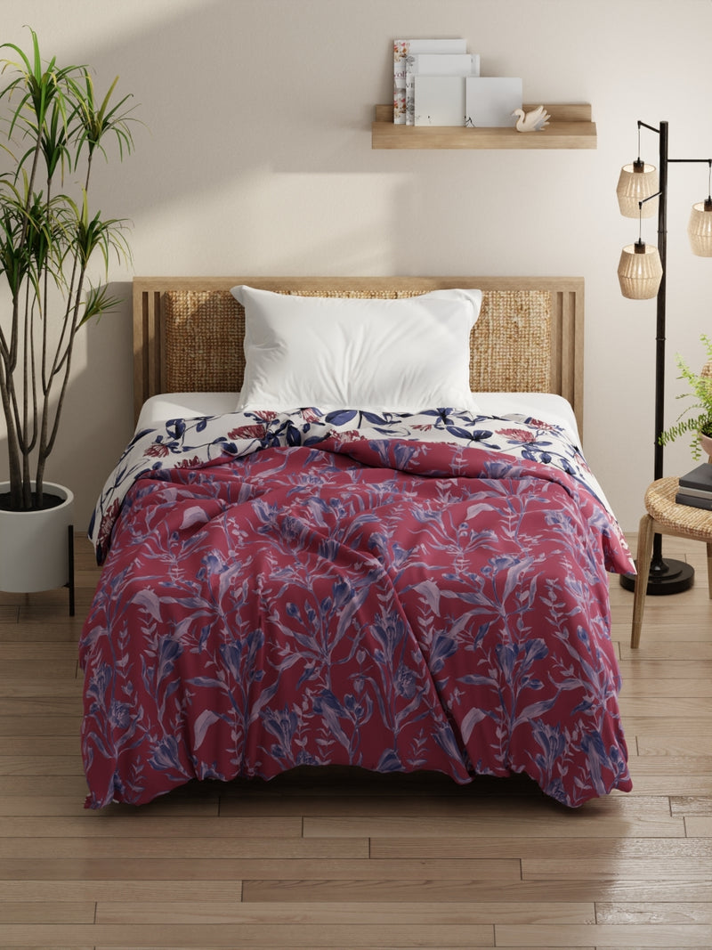 Super Soft Bamboo Micro Single Comforter For All Weather <small> (floral-rose/blue)</small>