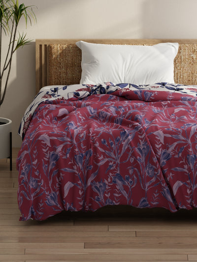 Super Soft Bamboo Micro Single Comforter For All Weather <small> (floral-rose/blue)</small>