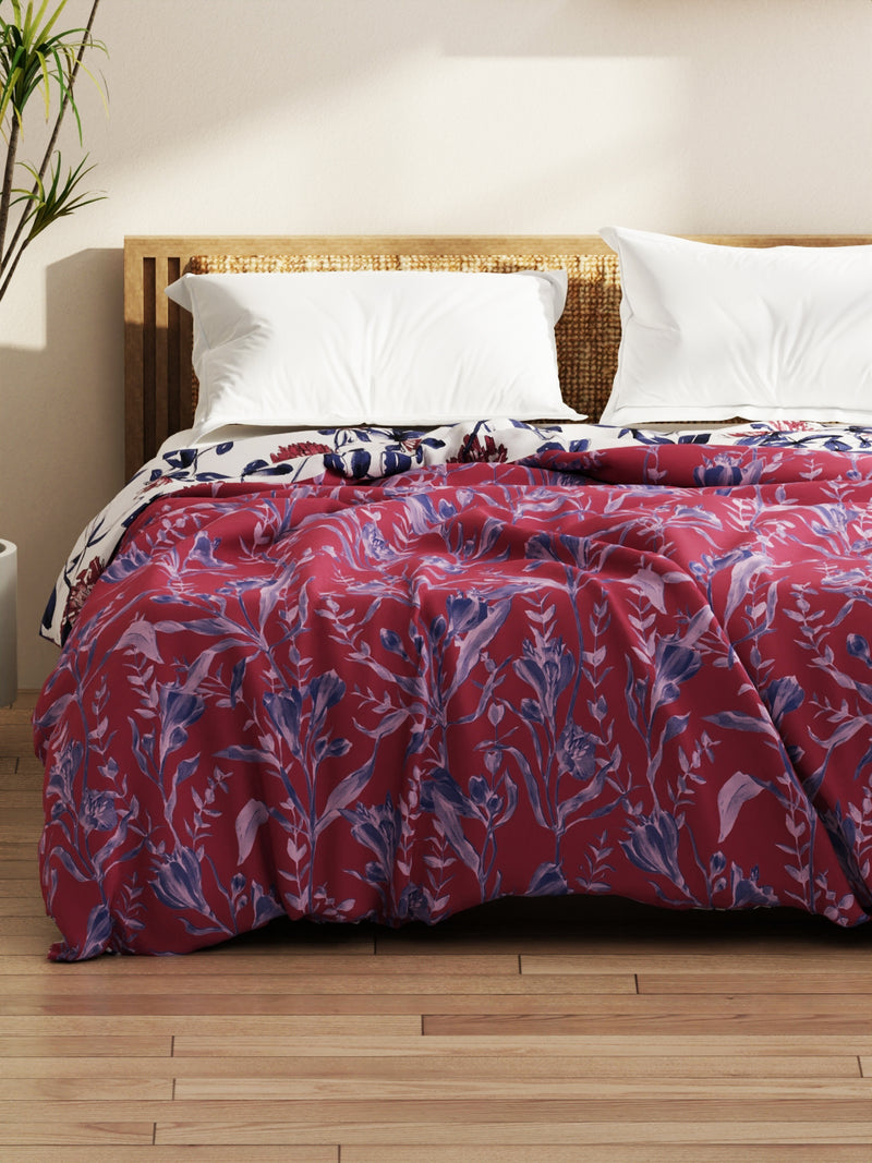 Super Soft Bamboo Micro Double Comforter For All Weather <small> (floral-rose/blue)</small>