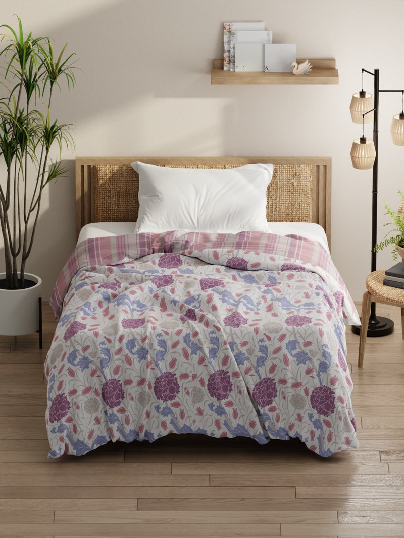 Super Soft Bamboo Micro Single Comforter For All Weather <small> (floral-white/lilac)</small>