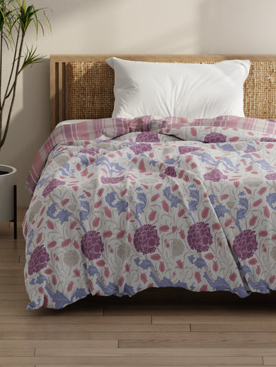 Super Soft Bamboo Micro Single Comforter For All Weather <small> (floral-white/lilac)</small>