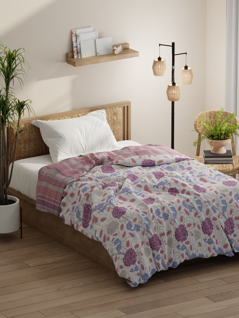 Super Soft Bamboo Micro Single Comforter For All Weather <small> (floral-white/lilac)</small>