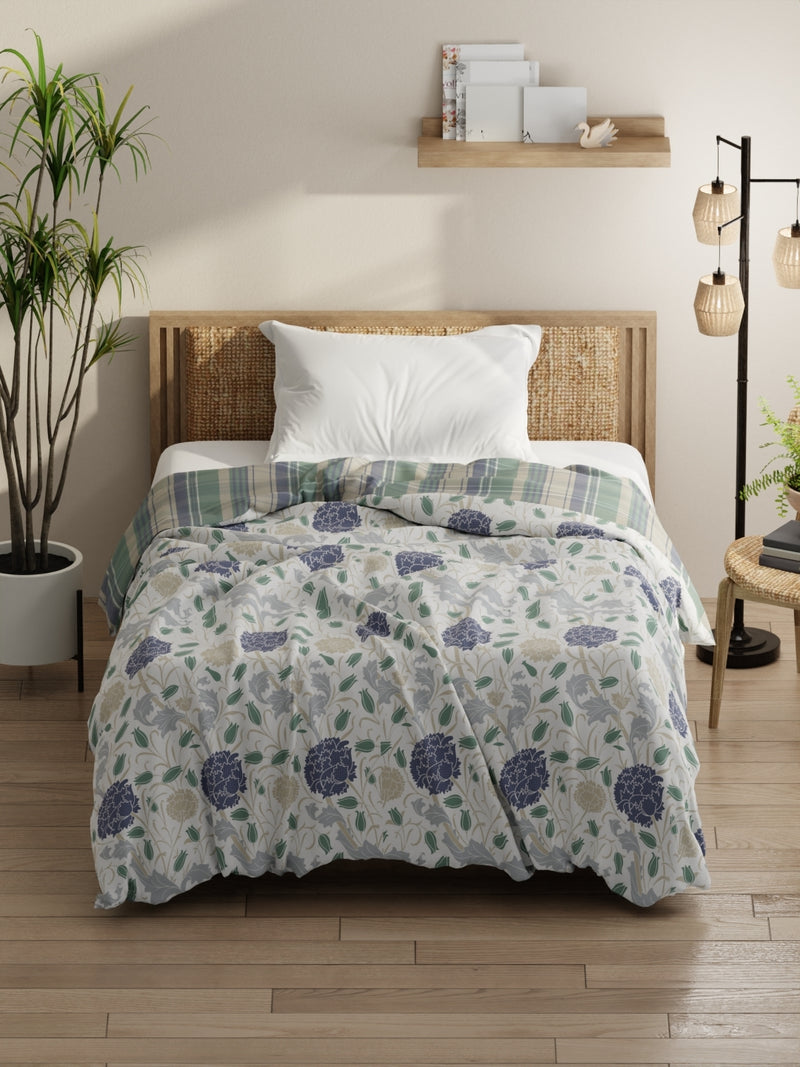 Super Soft Bamboo Micro Single Comforter For All Weather <small> (floral-white/blue)</small>