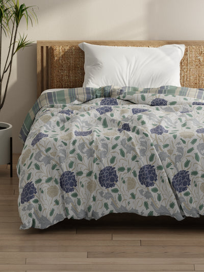 Super Soft Bamboo Micro Single Comforter For All Weather <small> (floral-white/blue)</small>