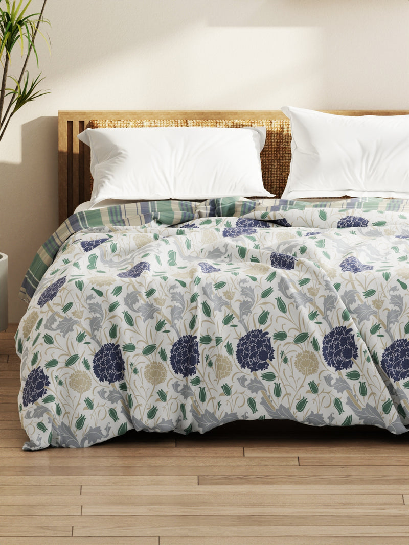 Super Soft Bamboo Micro Double Comforter For All Weather <small> (floral-white/blue)</small>