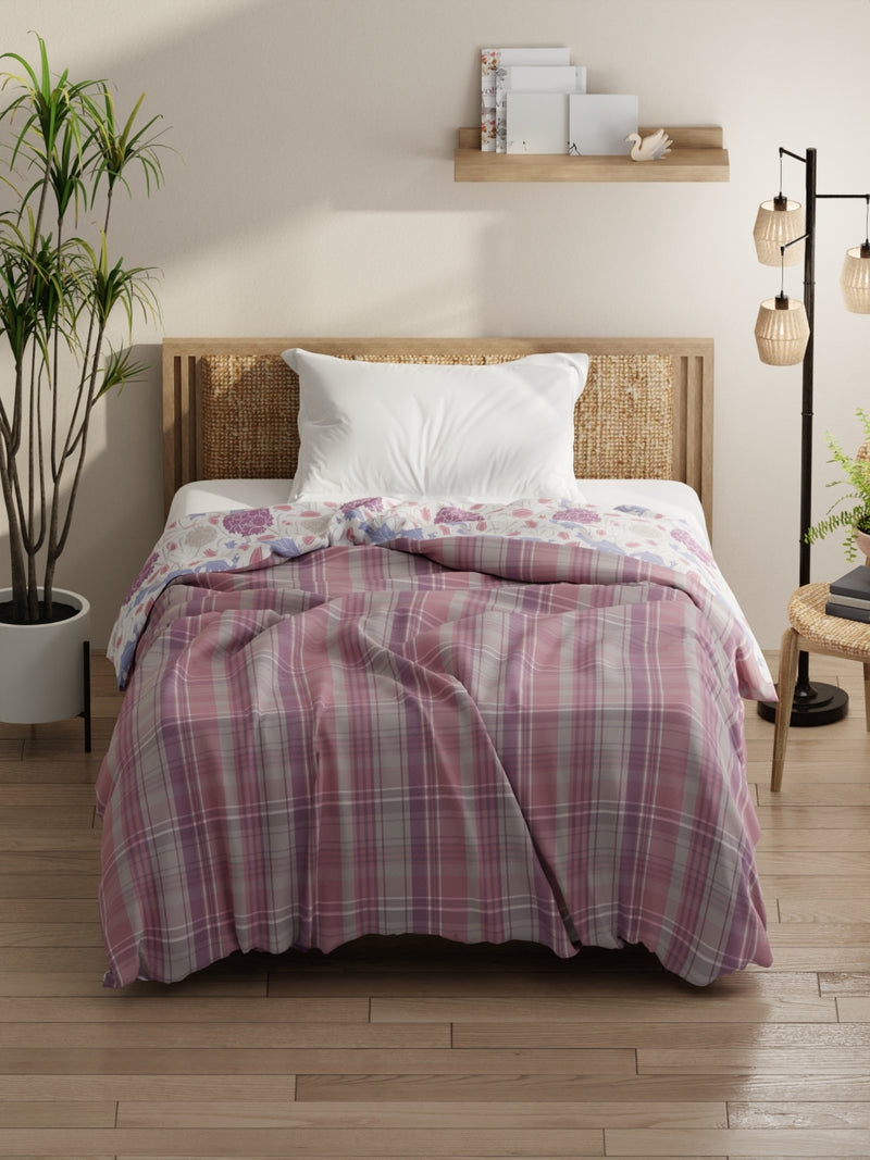 Super Soft Bamboo Micro Single Comforter For All Weather <small> (checks-pink/purple)</small>