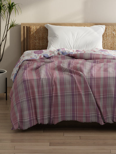 Super Soft Bamboo Micro Single Comforter For All Weather <small> (checks-pink/purple)</small>