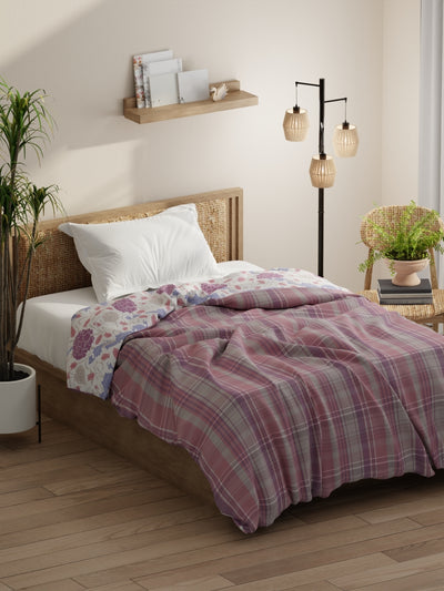 Super Soft Bamboo Micro Single Comforter For All Weather <small> (checks-pink/purple)</small>