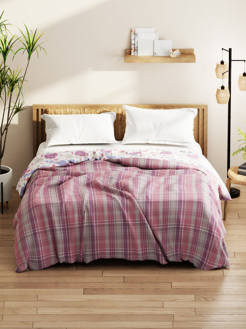 Super Soft Bamboo Micro Double Comforter For All Weather <small> (checks-pink/purple)</small>