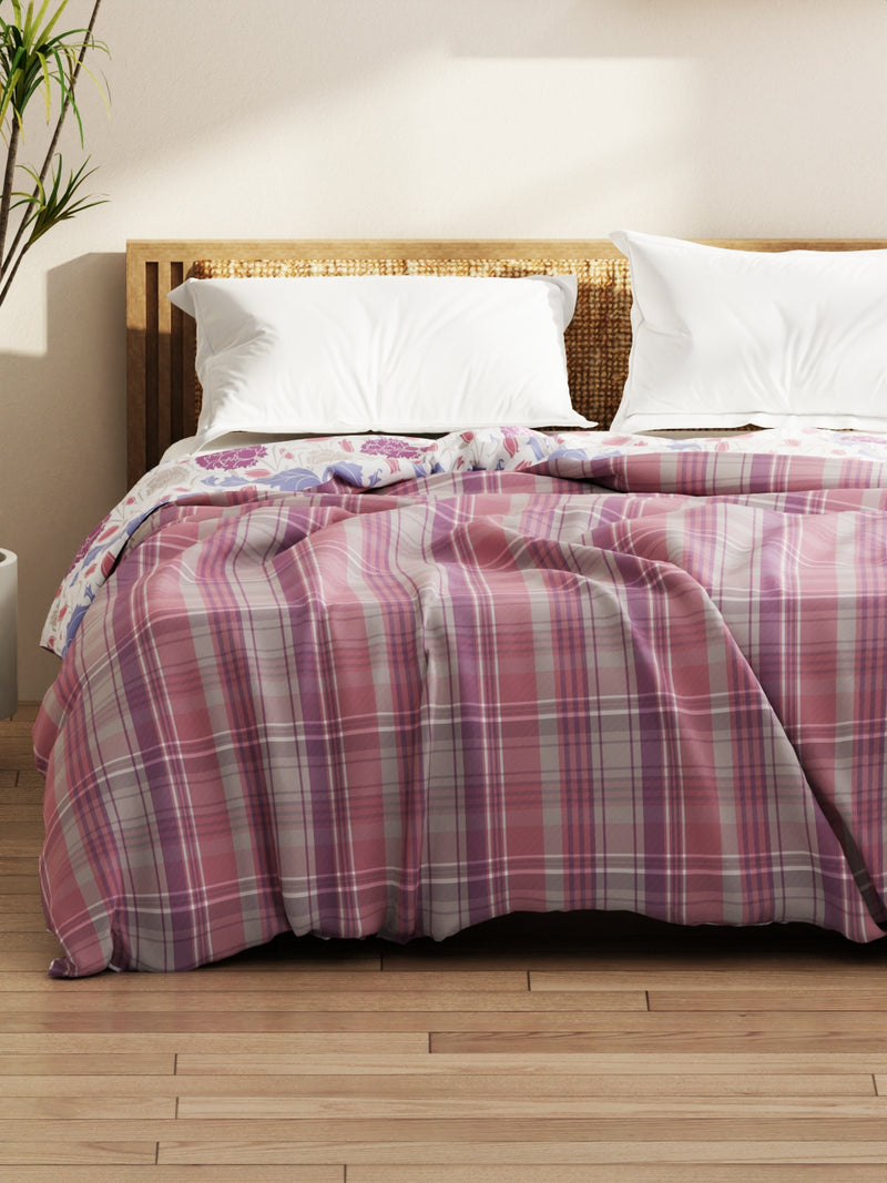 Super Soft Bamboo Micro Double Comforter For All Weather <small> (checks-pink/purple)</small>