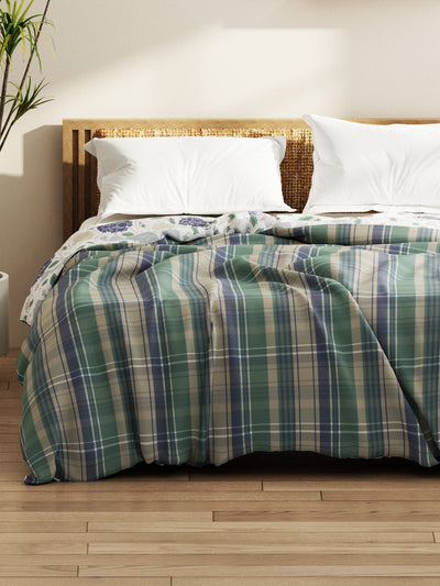 Super Soft Bamboo Micro Double Comforter For All Weather <small> (checks-green/blue)</small>