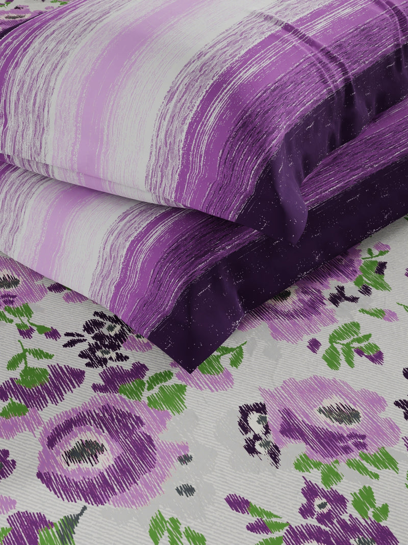 Extra Smooth Double Comforter With 1 Double Bedsheet 2 Pillow Covers, For Ac Room <small> (floral-grey/purple)</small>