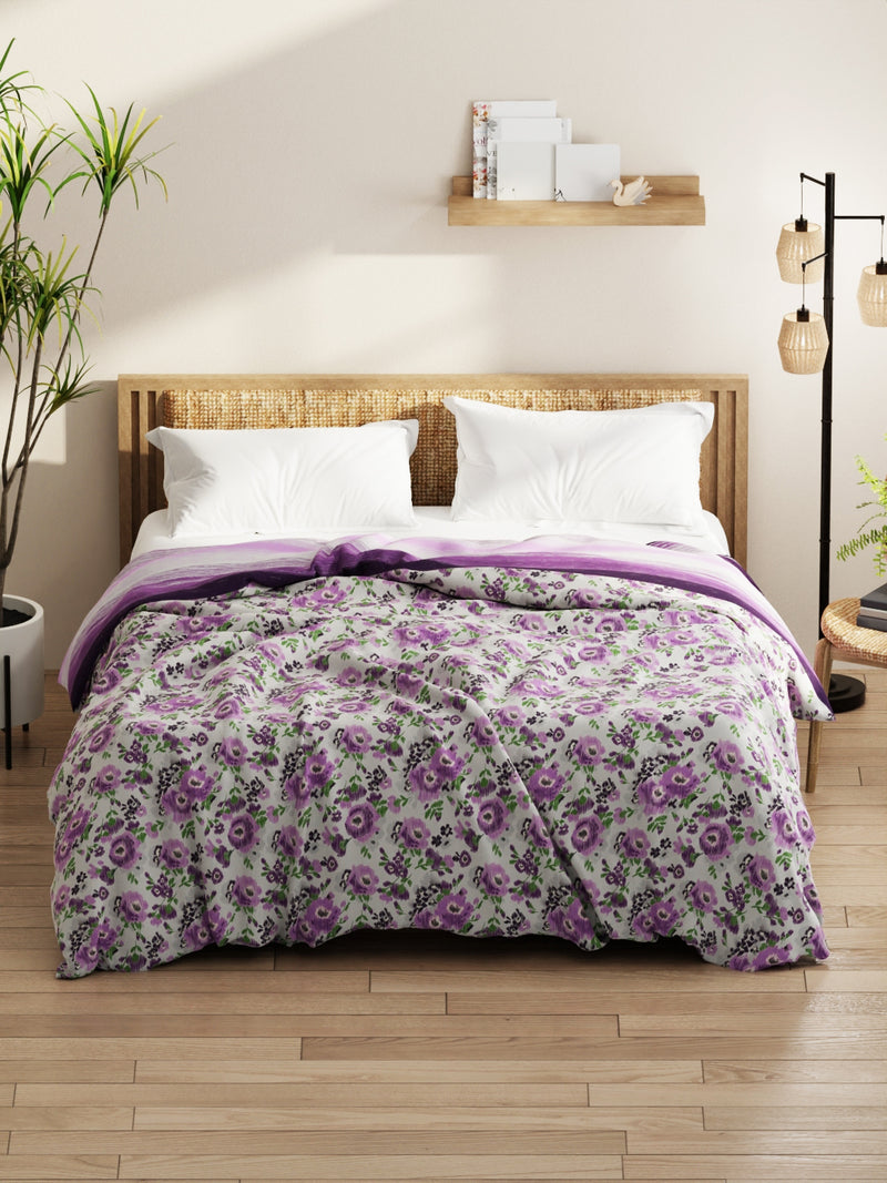 Super Soft Microfiber Comforter For All Weather <small> (floral-grey/purple)</small>