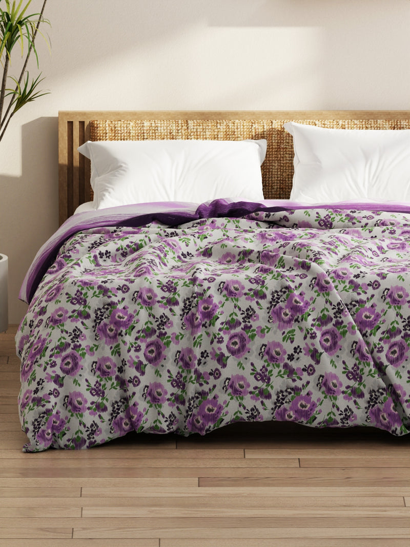 Super Soft Microfiber Comforter For All Weather <small> (floral-grey/purple)</small>
