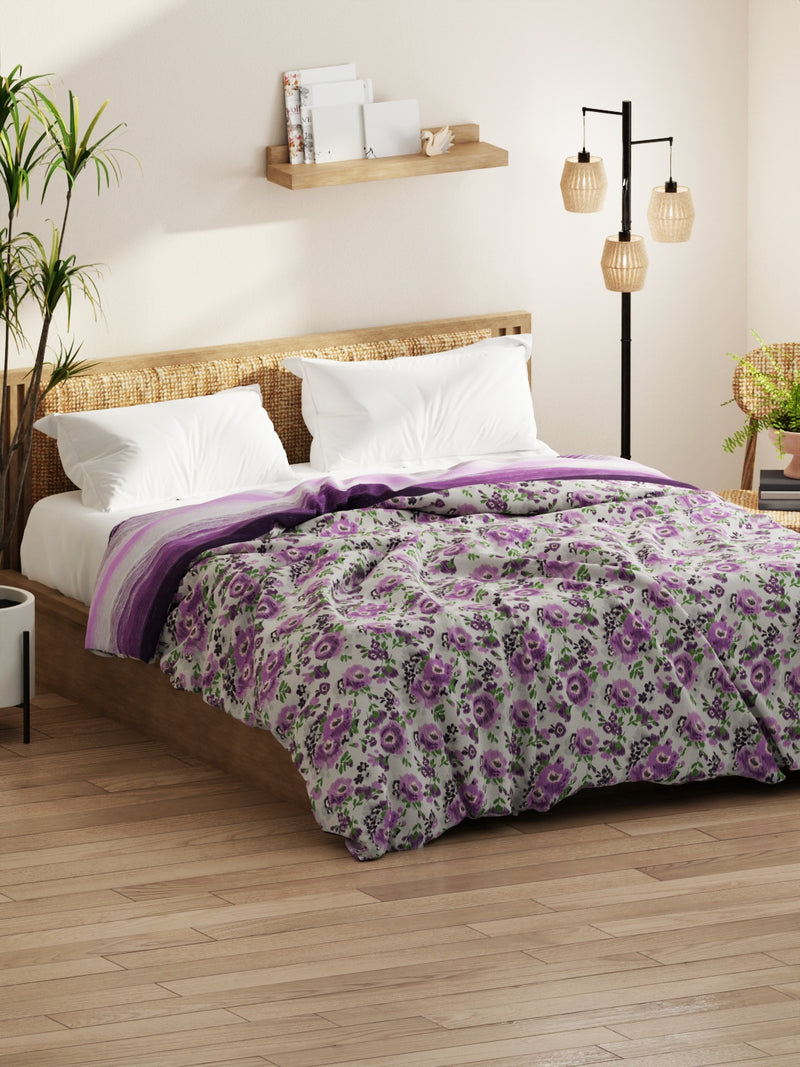 Super Soft Microfiber Comforter For All Weather <small> (floral-grey/purple)</small>