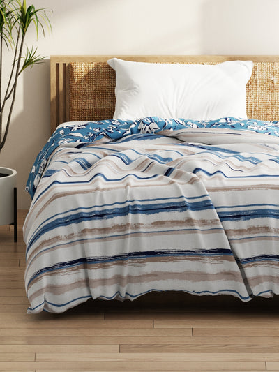 Super Soft Microfiber Comforter For All Weather <small> (stripe-grey/blue)</small>