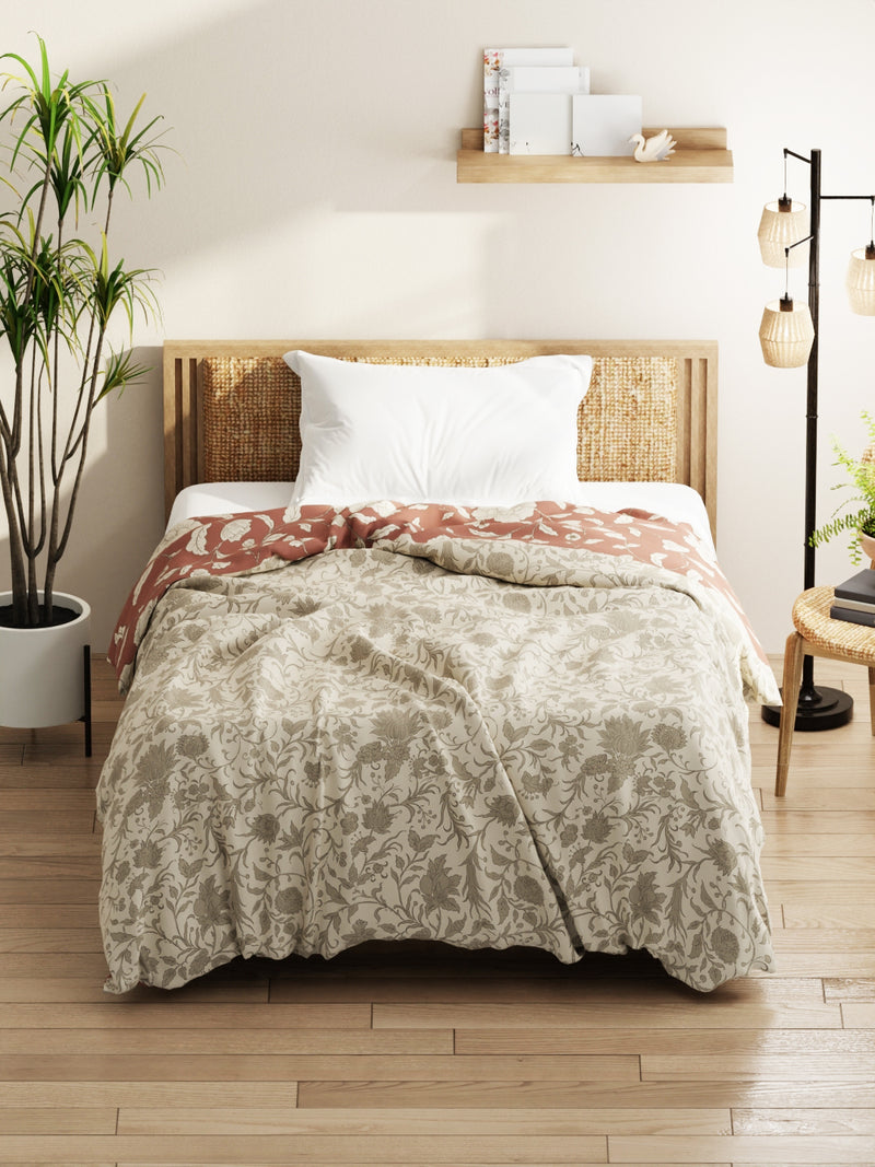 Super Soft Microfiber Comforter For All Weather <small> (floral-beige/grey)</small>