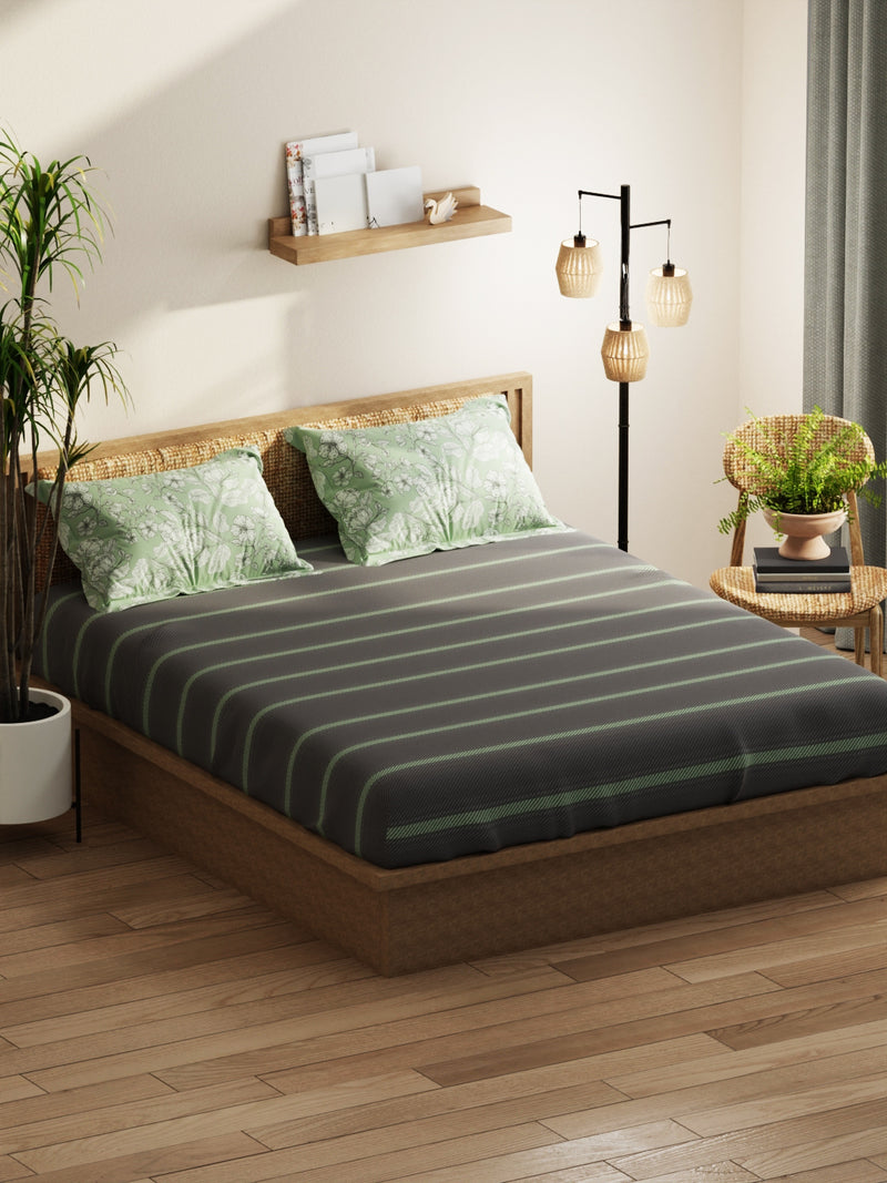 Extra Smooth Double Comforter With 1 Double Bedsheet 2 Pillow Covers, For Ac Room <small> (stripe-grey/pistachio)</small>