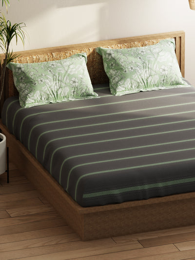 Extra Smooth Double Comforter With 1 Double Bedsheet 2 Pillow Covers, For Ac Room <small> (stripe-grey/pistachio)</small>
