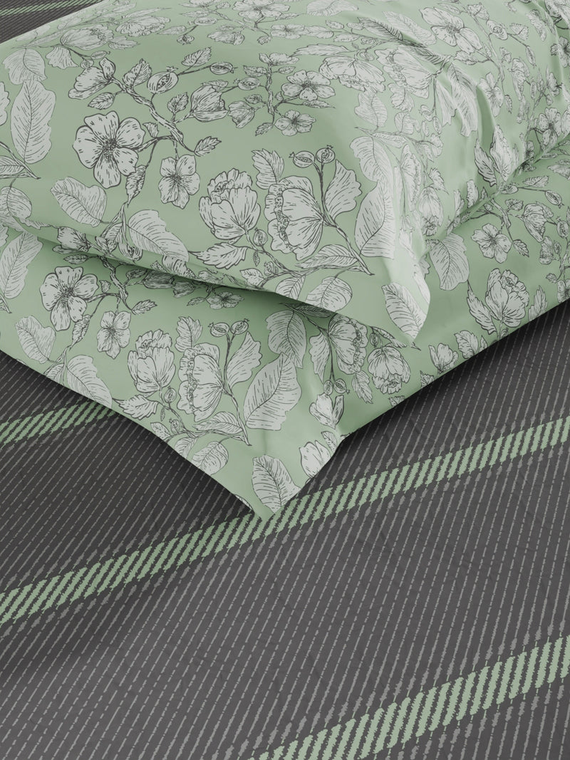 Extra Smooth Double Comforter With 1 Double Bedsheet 2 Pillow Covers, For Ac Room <small> (stripe-grey/pistachio)</small>