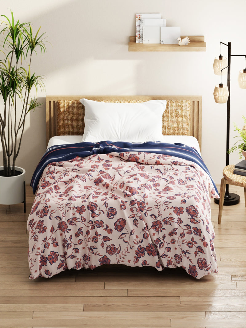 Super Soft Microfiber Comforter For All Weather <small> (floral-brick/blue)</small>