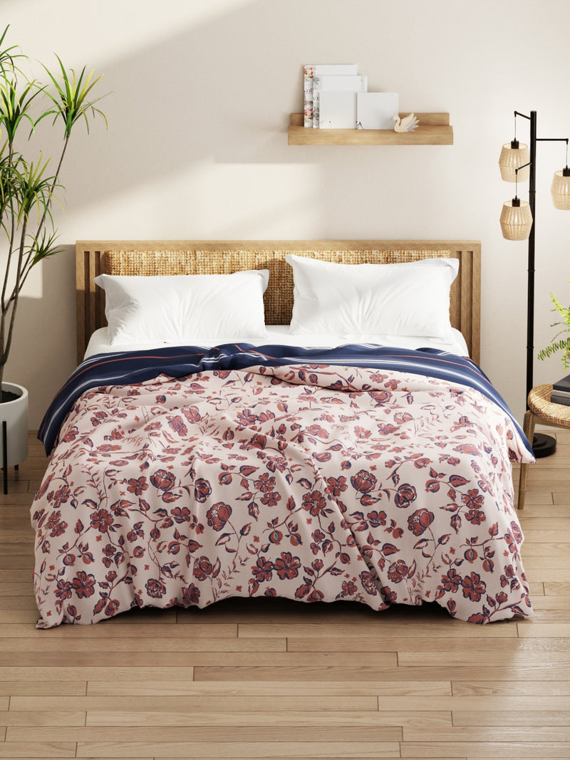 Super Soft Microfiber Comforter For All Weather <small> (floral-brick/blue)</small>