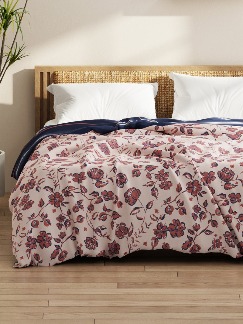 Super Soft Microfiber Comforter For All Weather <small> (floral-brick/blue)</small>