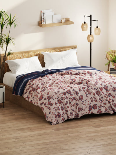 Super Soft Microfiber Comforter For All Weather <small> (floral-brick/blue)</small>