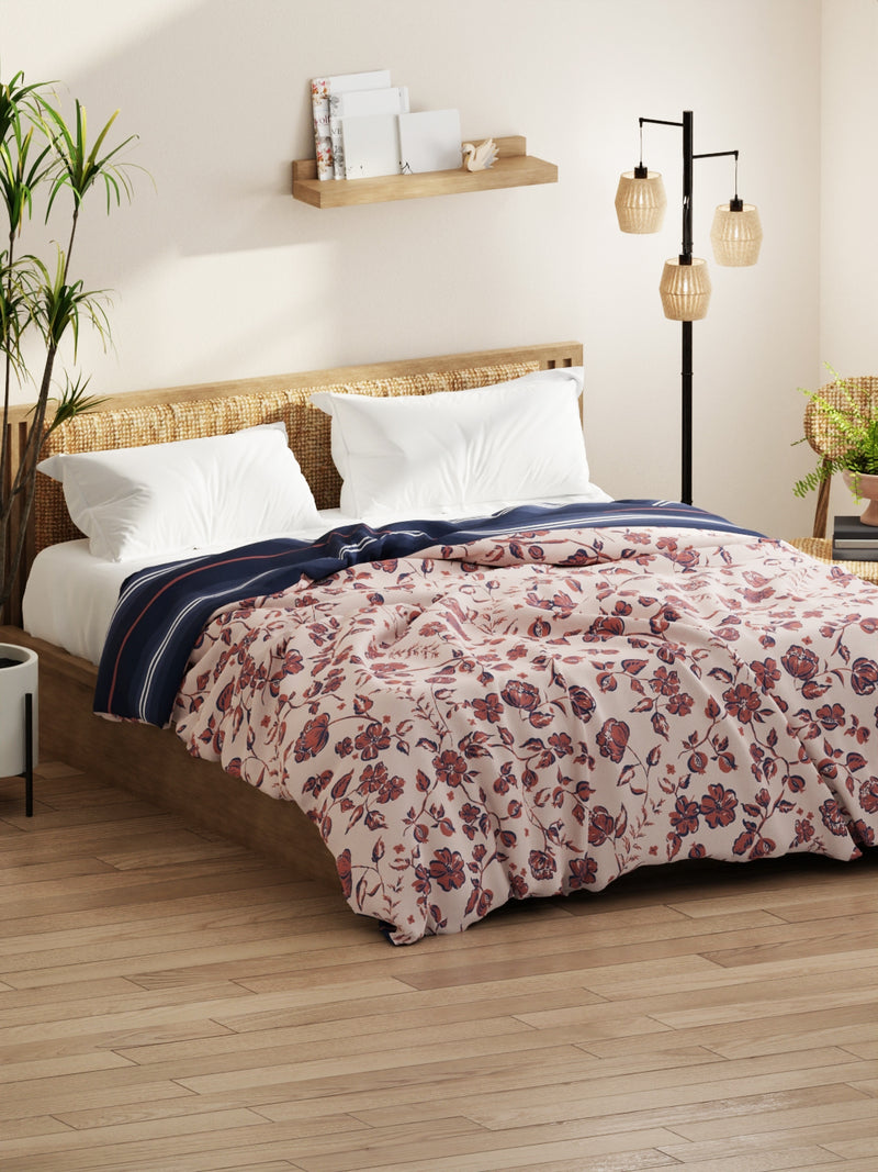 Super Soft Microfiber Comforter For All Weather <small> (floral-brick/blue)</small>