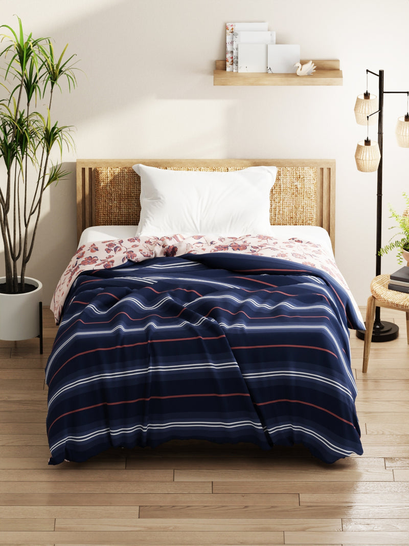 Super Soft Microfiber Comforter For All Weather <small> (floral-blue/brick)</small>