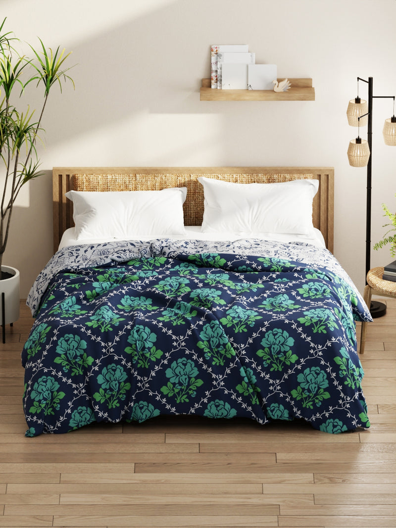 Super Soft Microfiber Comforter For All Weather <small> (floral-green/navy)</small>