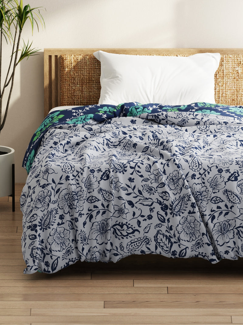 Super Soft Microfiber Comforter For All Weather <small> (floral-grey/navy)</small>