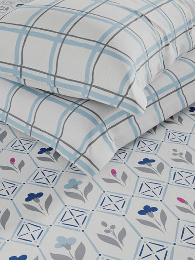 Extra Smooth Double Comforter With 1 Double Bedsheet 2 Pillow Covers, For Ac Room <small> (floral-ivory/blue)</small>