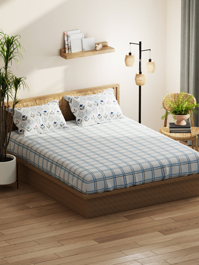 Extra Smooth Double Comforter With 1 Double Bedsheet 2 Pillow Covers, For Ac Room <small> (floral-grey/blue)</small>