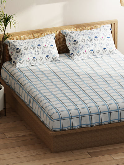 Extra Smooth Double Comforter With 1 Double Bedsheet 2 Pillow Covers, For Ac Room <small> (floral-grey/blue)</small>