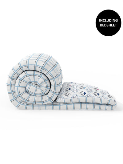 Extra Smooth Double Comforter With 1 Double Bedsheet 2 Pillow Covers, For Ac Room <small> (floral-grey/blue)</small>