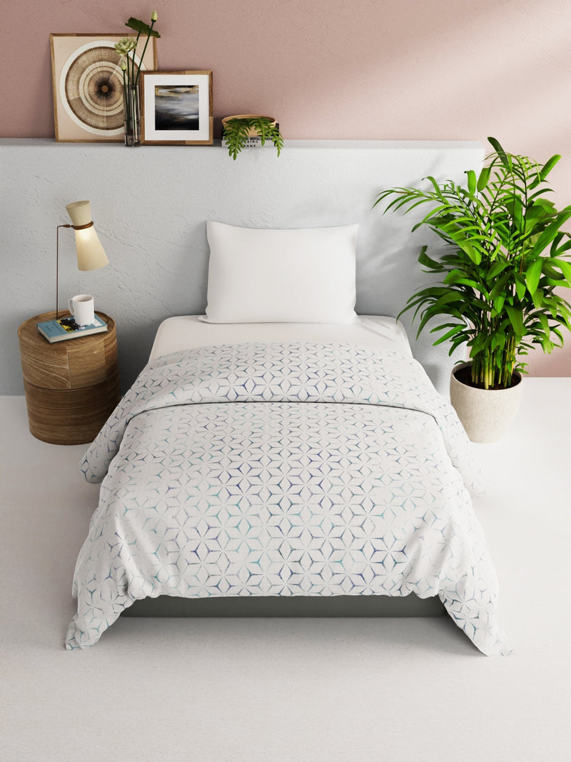 Super Soft 100% Natural Cotton Fabric Comforter For All Weather <small> (geometric-grey/blue)</small>