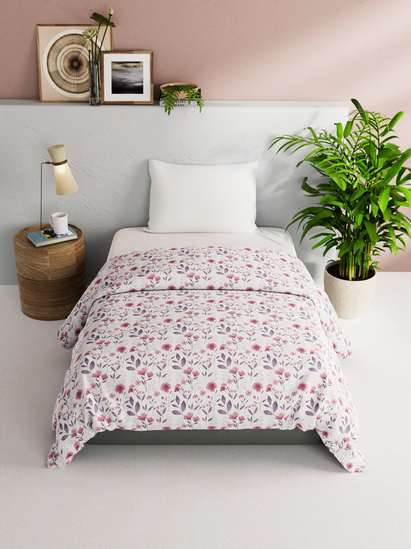 Super Soft 100% Natural Cotton Fabric Comforter For All Weather <small> (floral-pink/violet)</small>