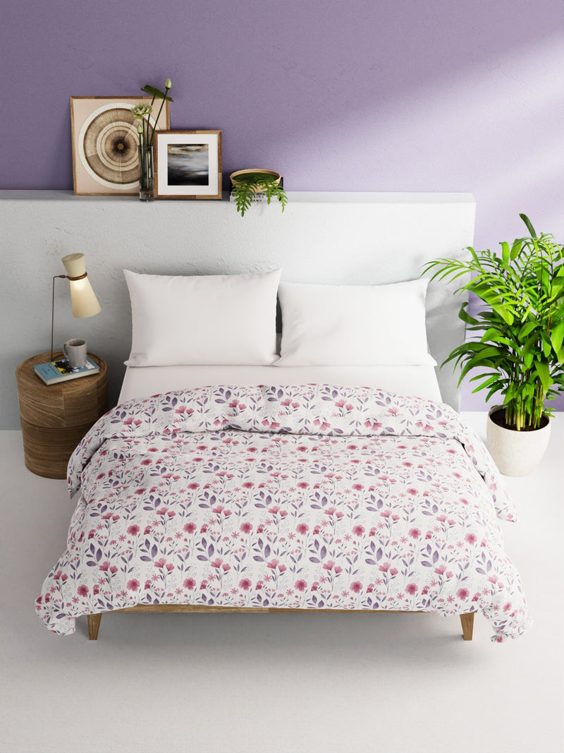 Super Soft 100% Natural Cotton Fabric Comforter For All Weather <small> (floral-pink/violet)</small>