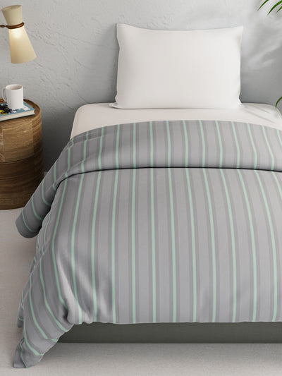 Super Soft 100% Natural Cotton Fabric Comforter For All Weather <small> (stripe-grey/mint)</small>