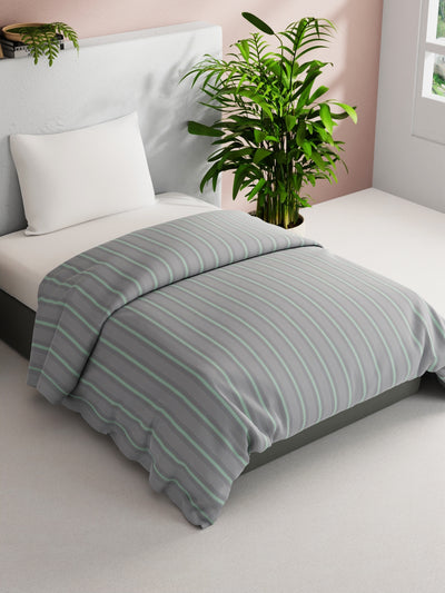 Super Soft 100% Natural Cotton Fabric Comforter For All Weather <small> (stripe-grey/mint)</small>