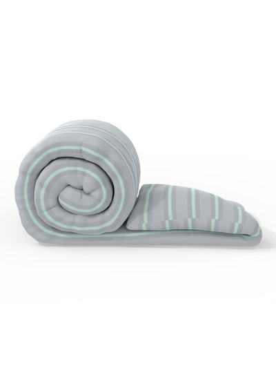 Super Soft 100% Natural Cotton Fabric Comforter For All Weather <small> (stripe-grey/mint)</small>