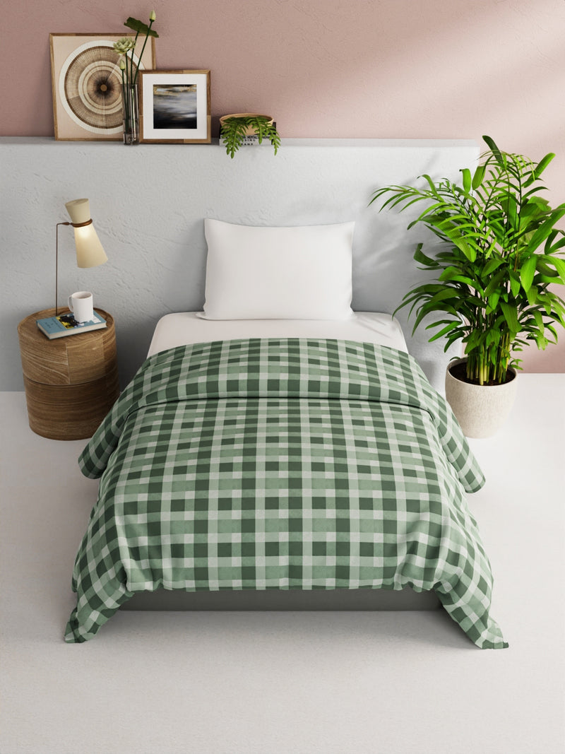 Super Soft 100% Natural Cotton Fabric Comforter For All Weather <small> (checks-green)</small>