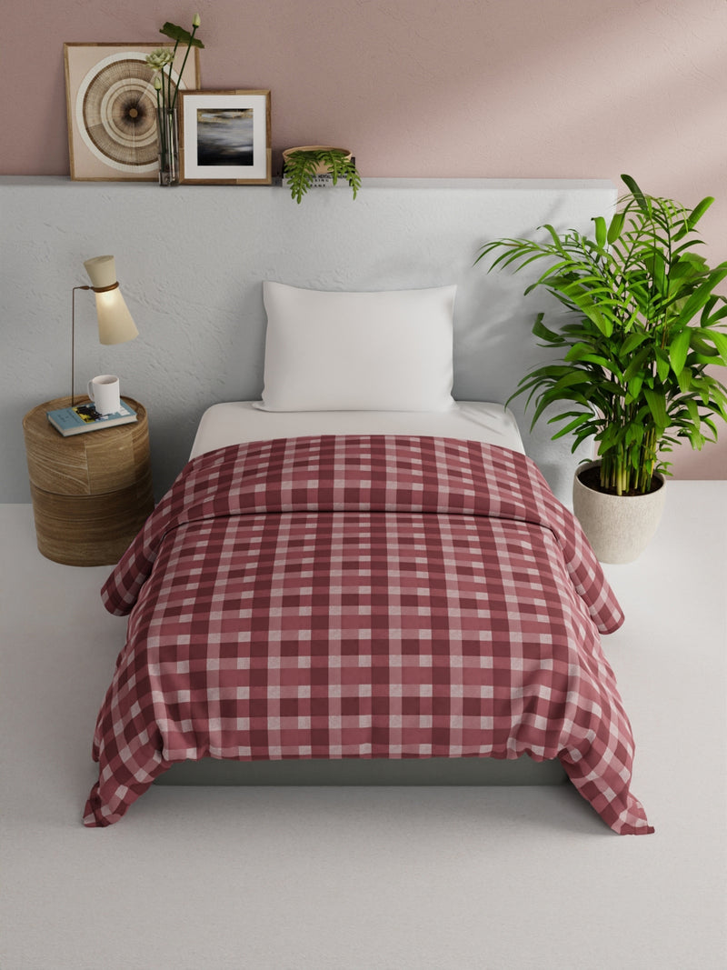 Super Soft 100% Natural Cotton Fabric Comforter For All Weather <small> (checks-maroon)</small>