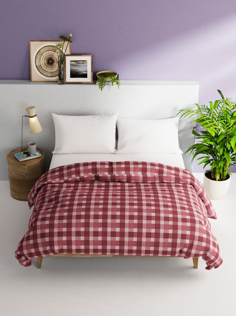 Super Soft 100% Natural Cotton Fabric Comforter For All Weather <small> (checks-maroon)</small>