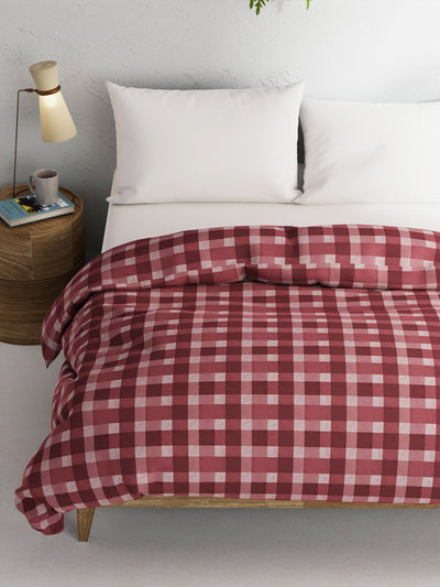 Super Soft 100% Natural Cotton Fabric Comforter For All Weather <small> (checks-maroon)</small>