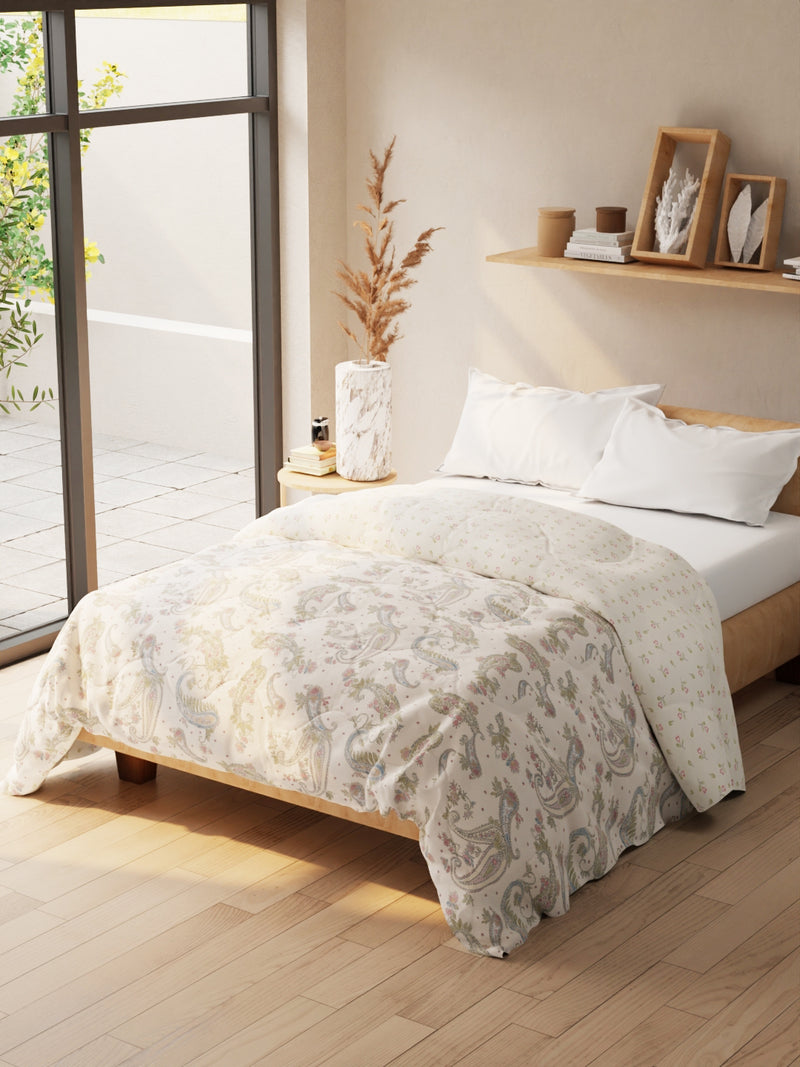 Super Soft Microfiber Double Comforter For All Weather <small> (floral-beige)</small>